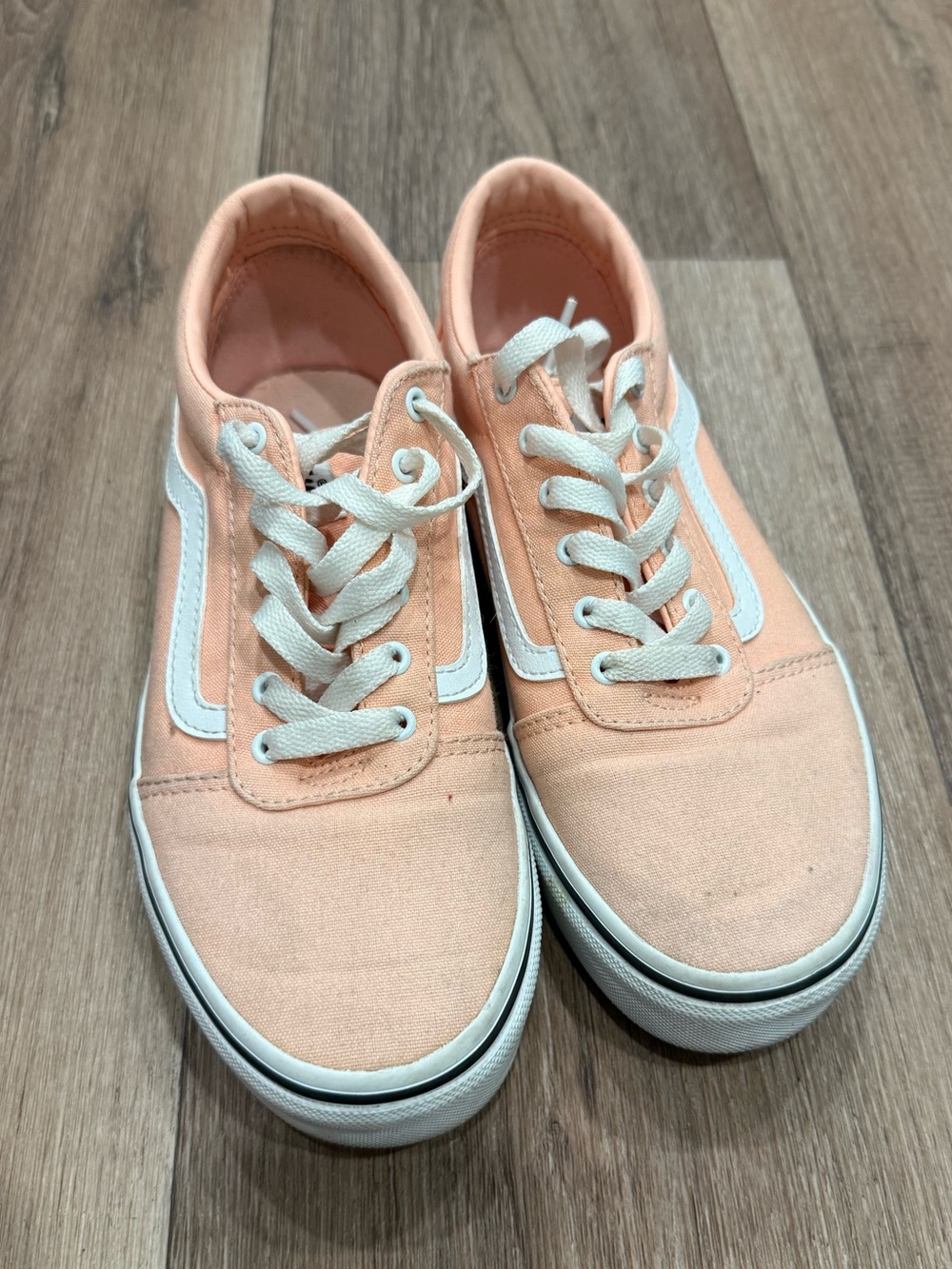 Peach Canvas Low-Top Vans with White Stripe